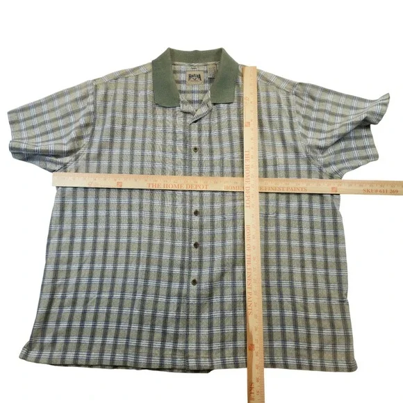 Himalaya Outfitters Plaid Green Beige Button Shirt 2XL Short Sleeve USA Cotton - Picture 7 of 8
